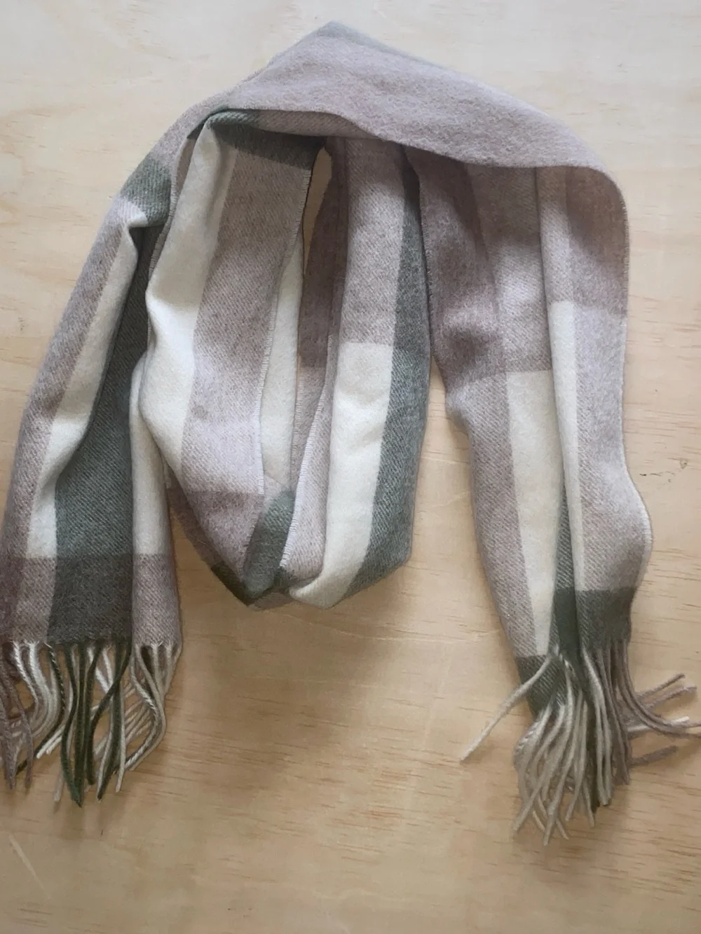 Soft Plaid Fringe Scarf - Neutral Taupe, Cream & Olive